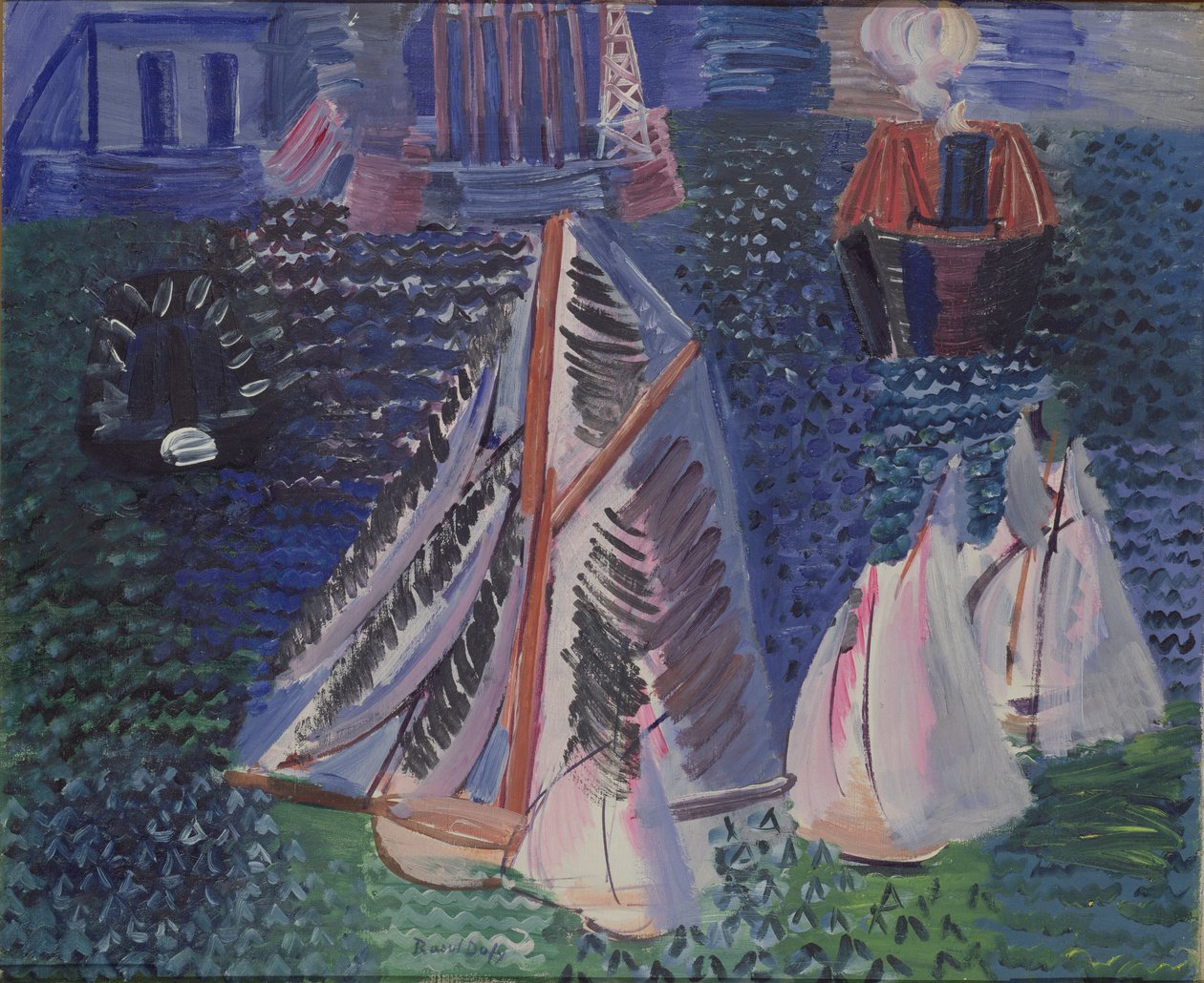 Segelbåtar i hamnen i Le Havre, ca 1925 (olja på duk) av Raoul Dufy
