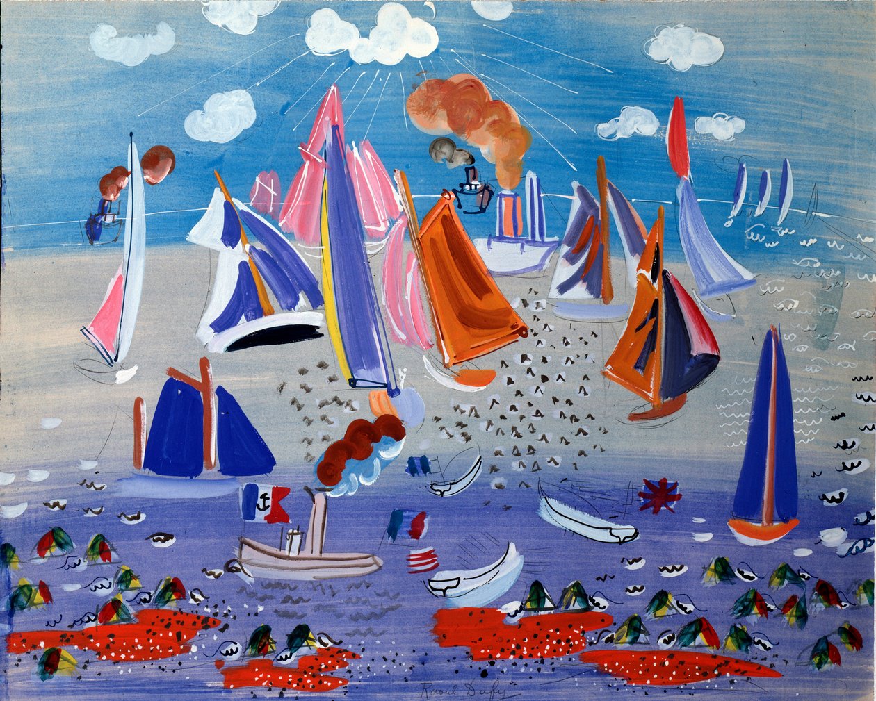 Hav och båtar - Gouache på papper, ca 1930 av Raoul Dufy