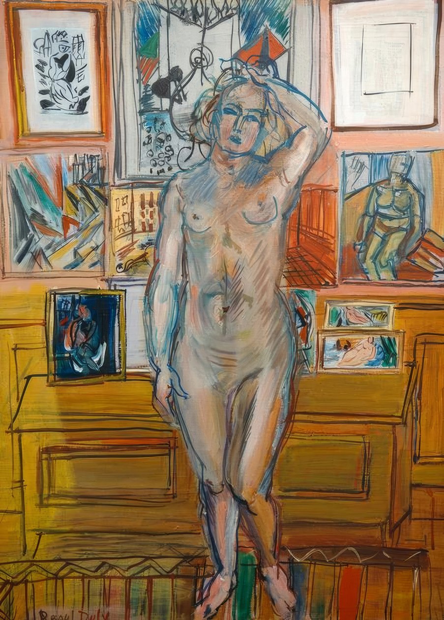 Stående naken på målningar av Raoul Dufy