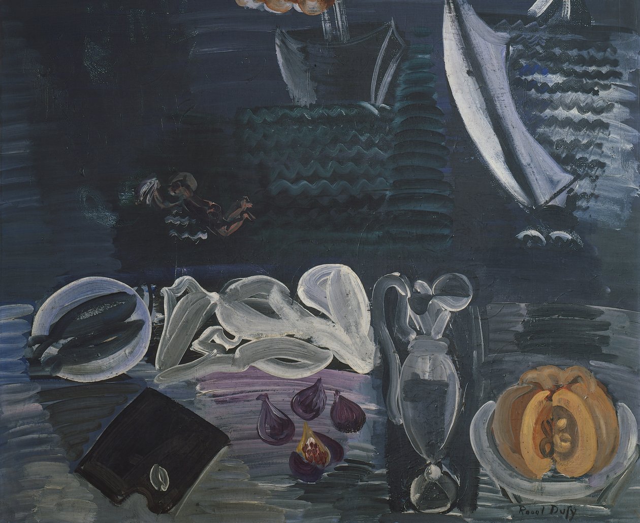 Stilleben med havet i bakgrunden av Raoul Dufy