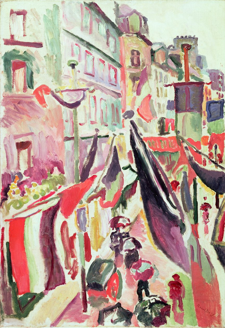 Gata dekorerad med flaggor, Le Havre (olja på duk) av Raoul Dufy
