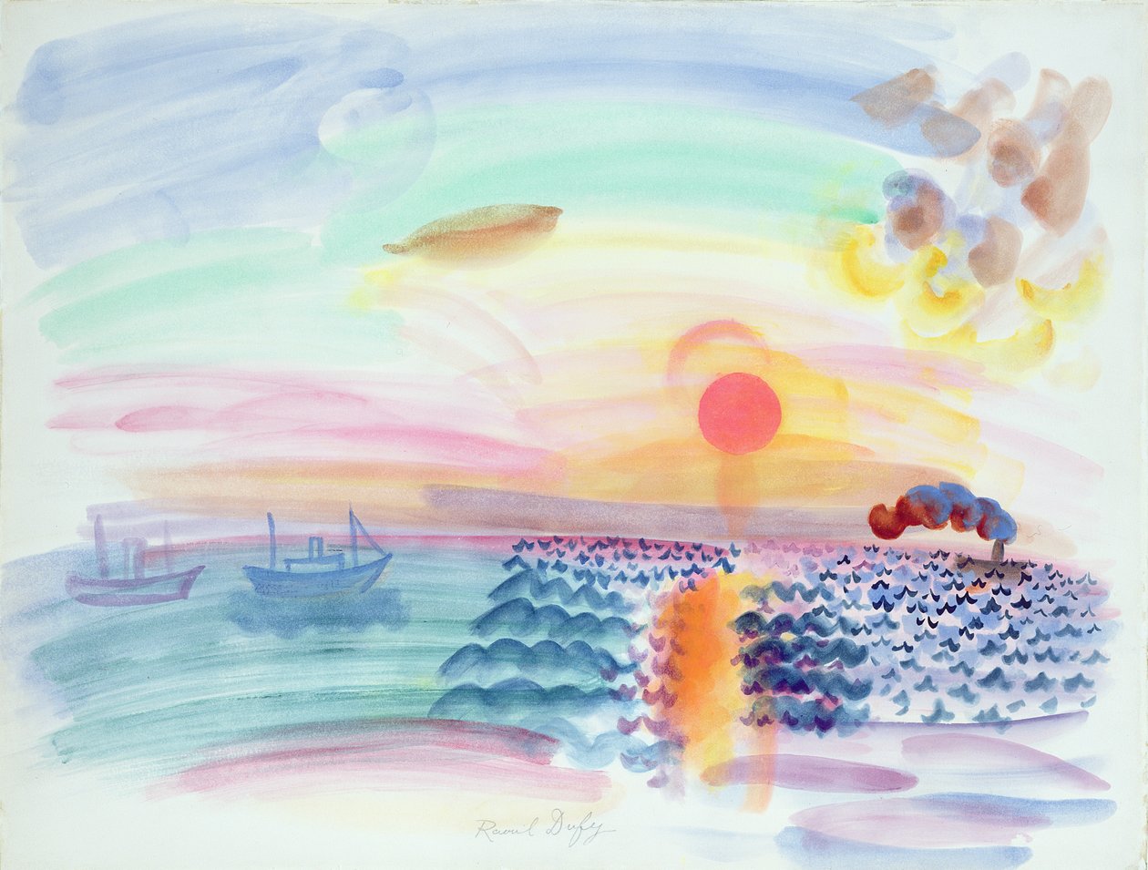 Solnedgång (akvarell på papper) av Raoul Dufy
