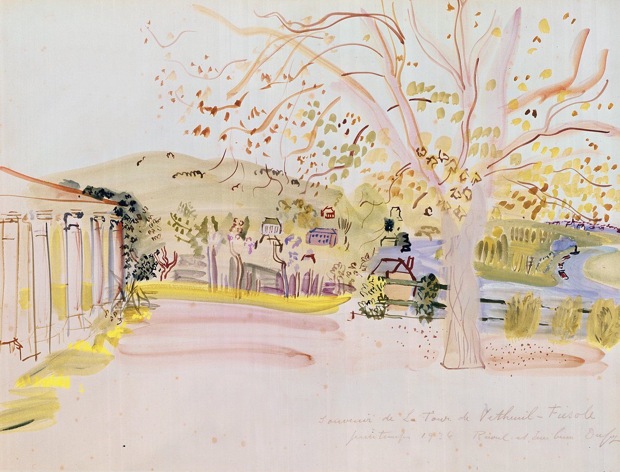Terrassen vid Vétheuil (akvarell på papper) av Raoul Dufy