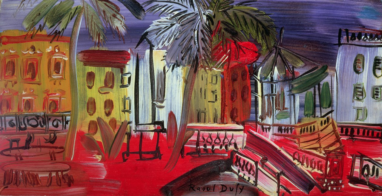 Musikpaviljongen på torget, Hyeres, ca 1938 (panel) av Raoul Dufy