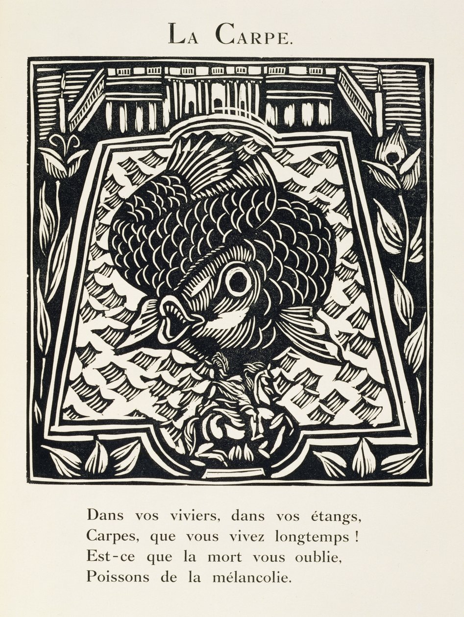 Karpen, illustration från "The Bestiary or Procession of Orpheus av Raoul Dufy