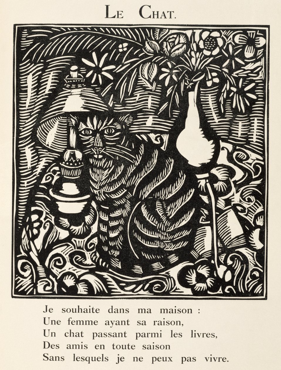 Katten, illustration från "The Bestiary or Procession of Orpheus av Raoul Dufy