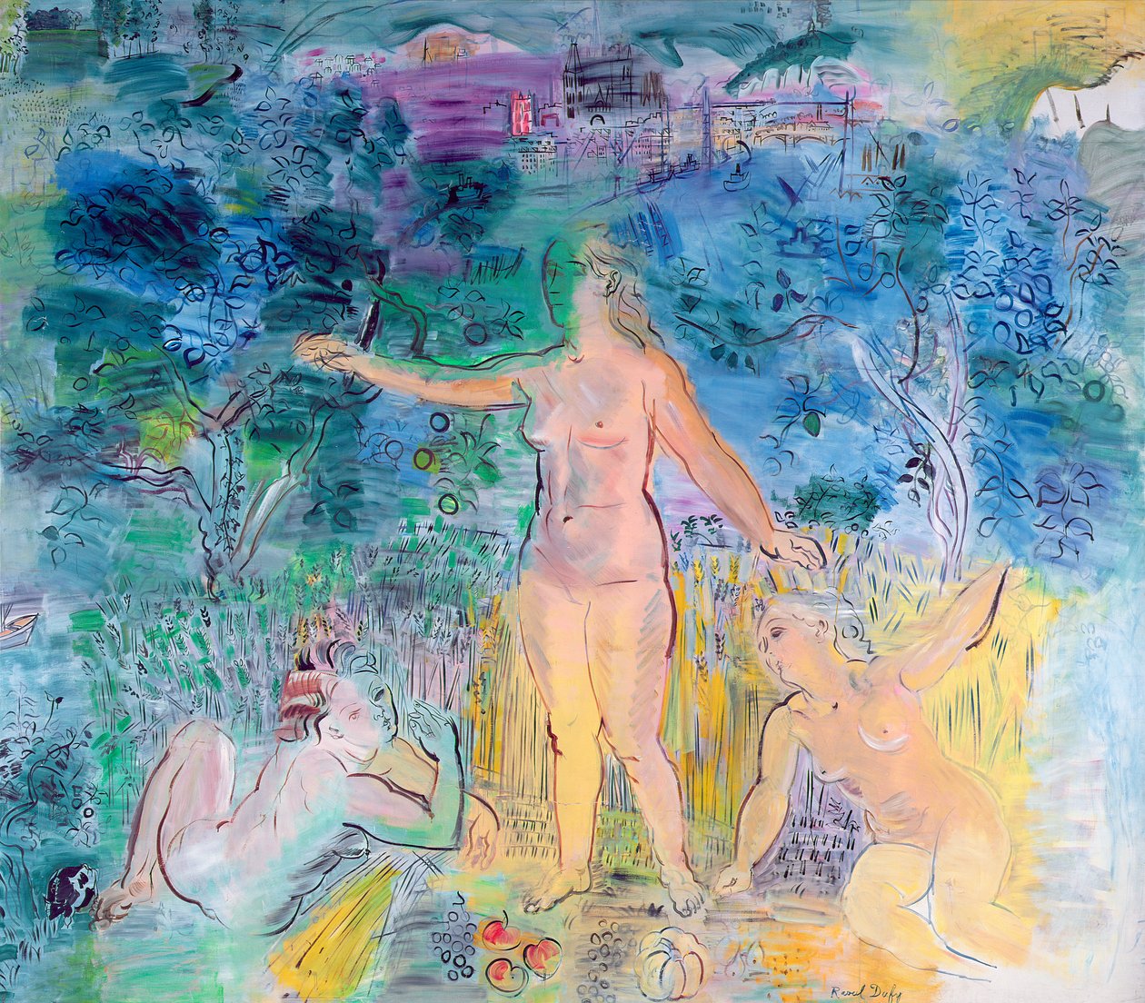 Seineflodens lopp: From Rouen to Le Havre, vänster panel i en triptyk (olja på duk) av Raoul Dufy
