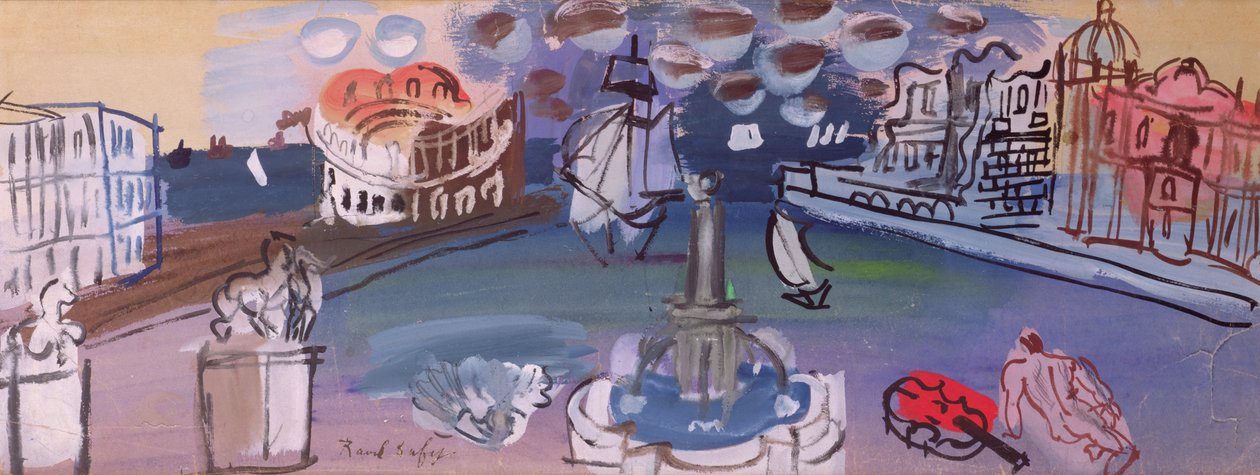 Fontänen på torget (gouache) av Raoul Dufy
