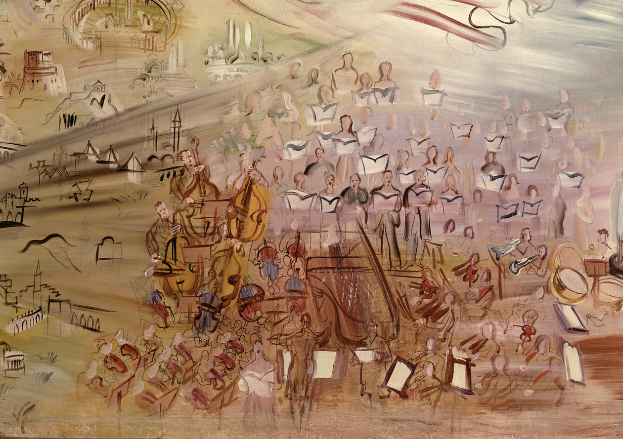 The Story of Electricity, studie till La Fee Electricite, detalj av den vänstra delen som föreställer orkestern av Raoul Dufy