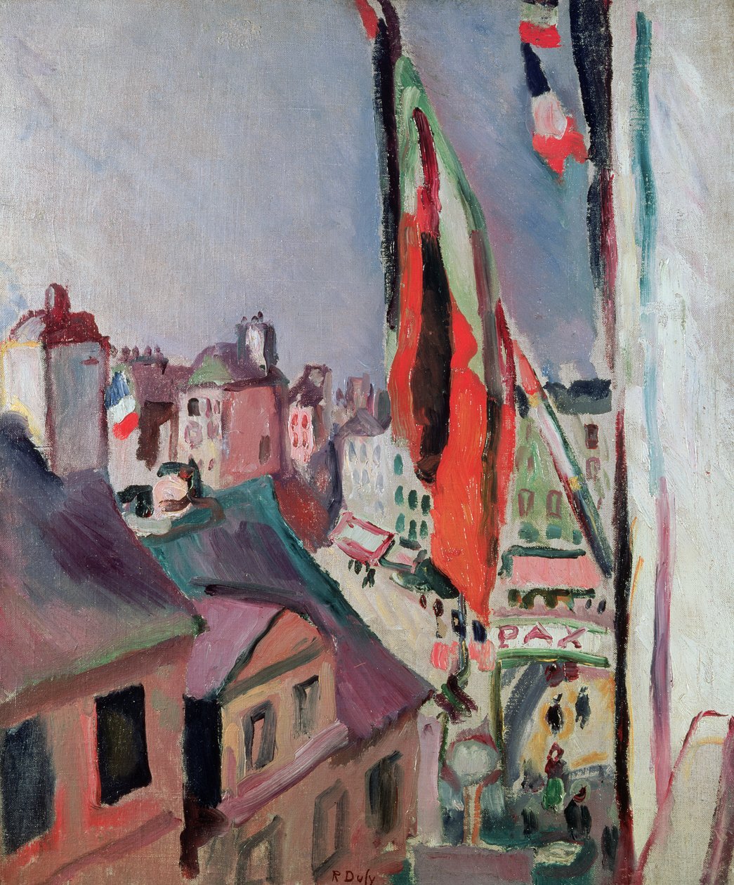 Gatan utsmyckad med flaggor av Raoul Dufy