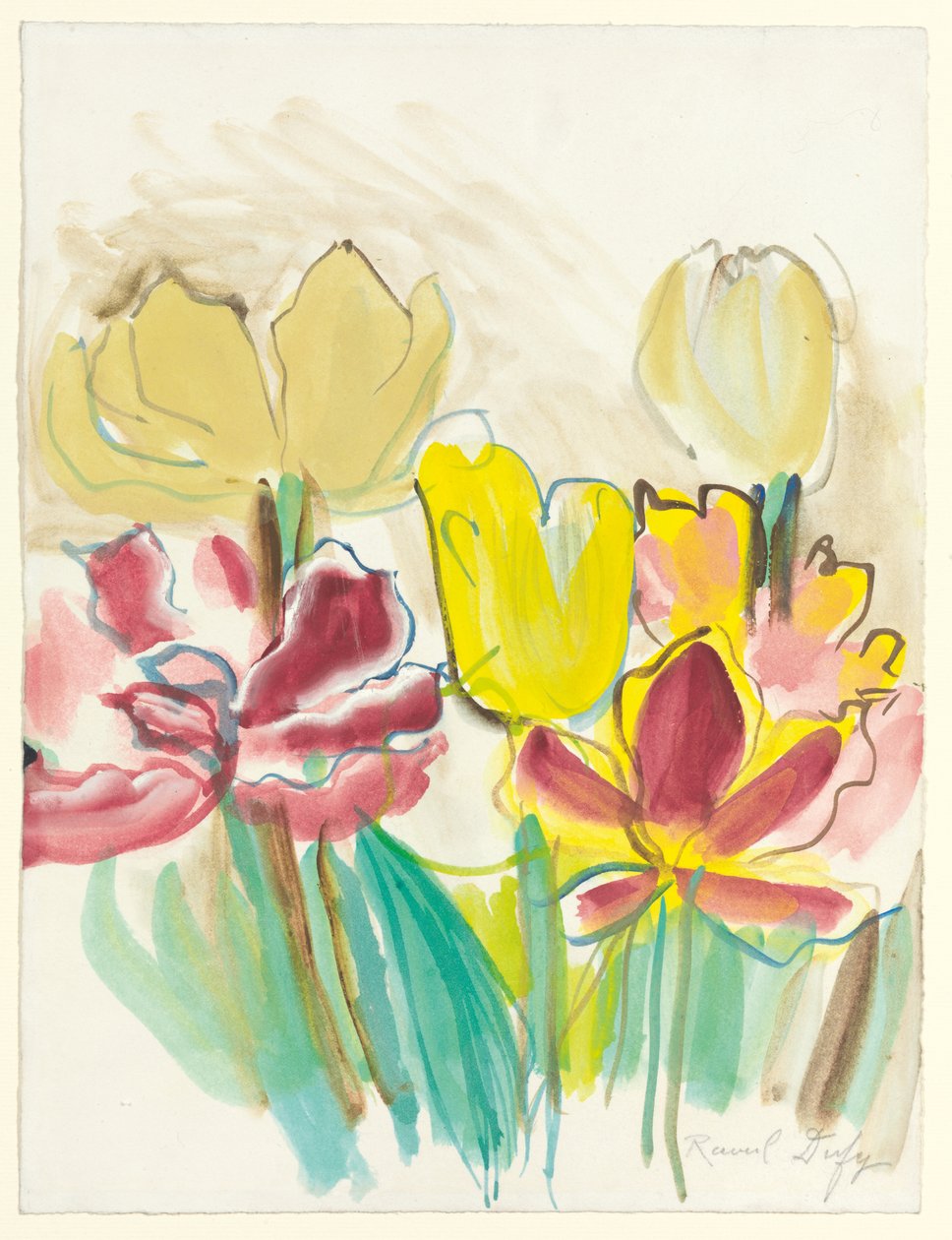 Tulpaner till Colettes herbarium, ca 1948 (gouache  akvarell på papper) av Raoul Dufy