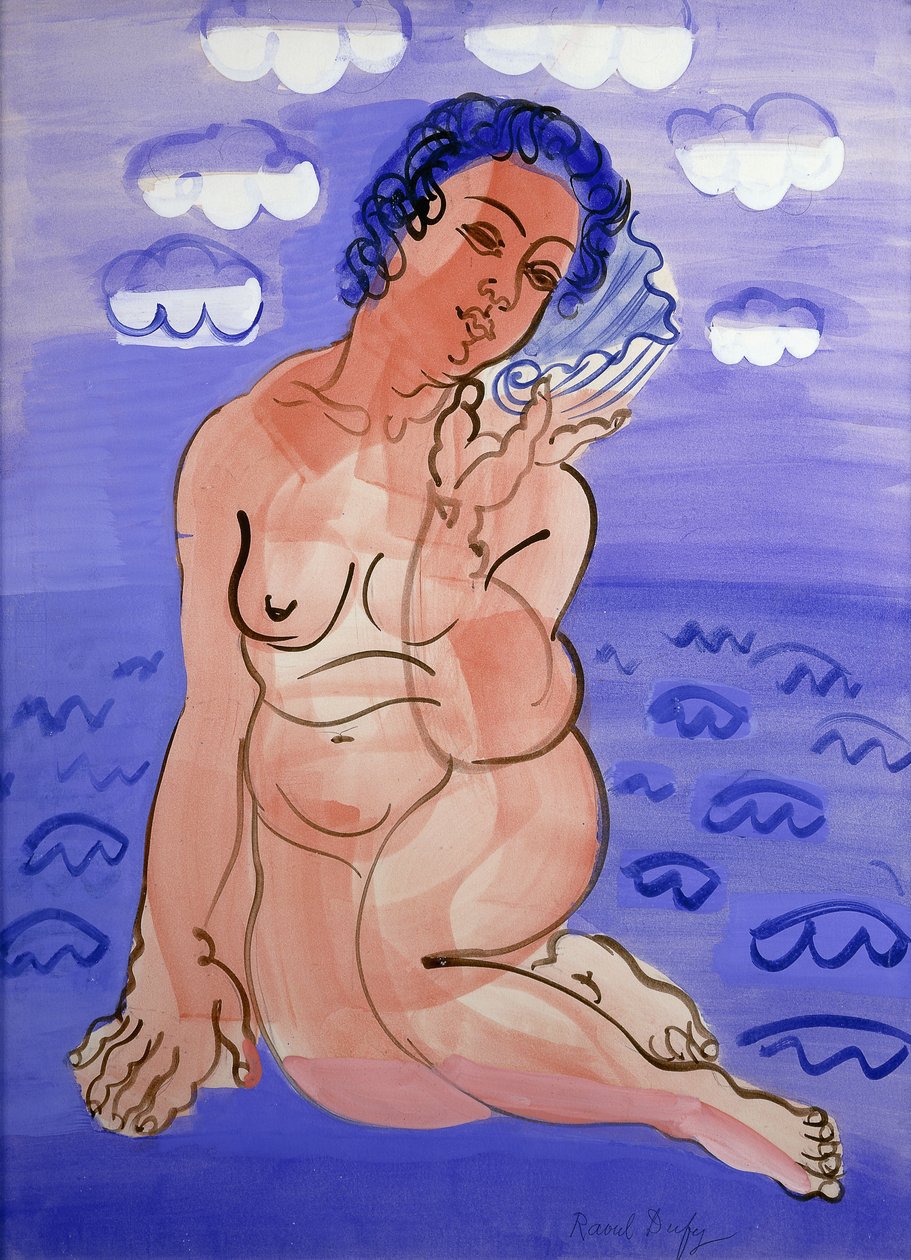 Venus med snäckskal; Venus a la Coquille, ca 1925-1930 (akvarell och gouache över blyerts på papper) av Raoul Dufy
