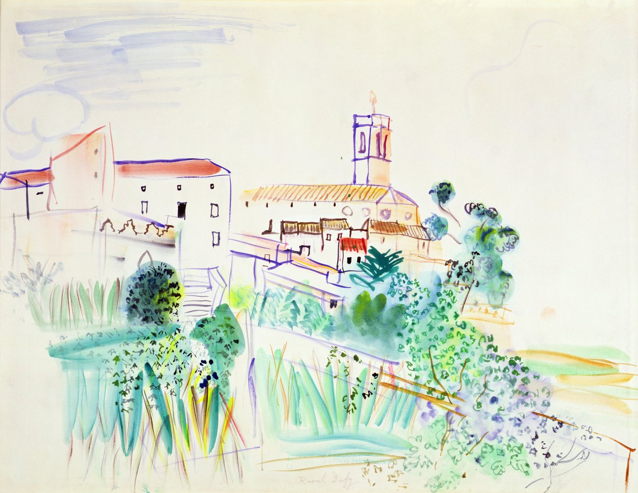 By i Provence (akvarell på papper) av Raoul Dufy