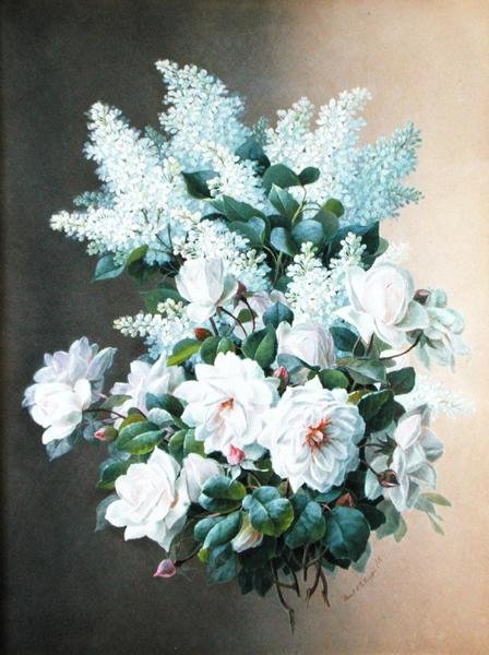 Syrener och rosor, ca 1900 (gouache på papper) av Raoul M. de Longpre