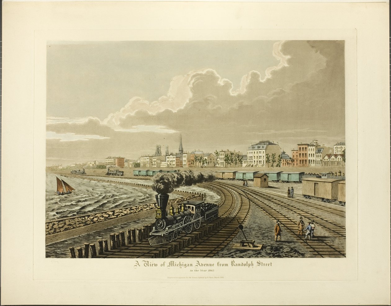 Utsikt över Michigan Avenue från Randolph Street år 1865 av Raoul Varin