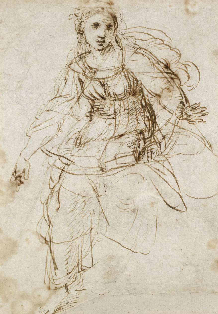 Allegorisk teologisk figur (penna och brunt bläck på vitt papper) av Raffaello Sanzio Raphael