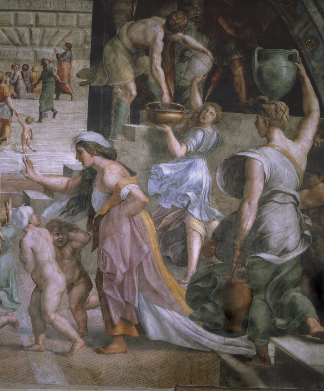 Detalj från The Fire in the Borgo, Room of the Fire in the Borgo, 1514 av Raffaello Sanzio Raphael