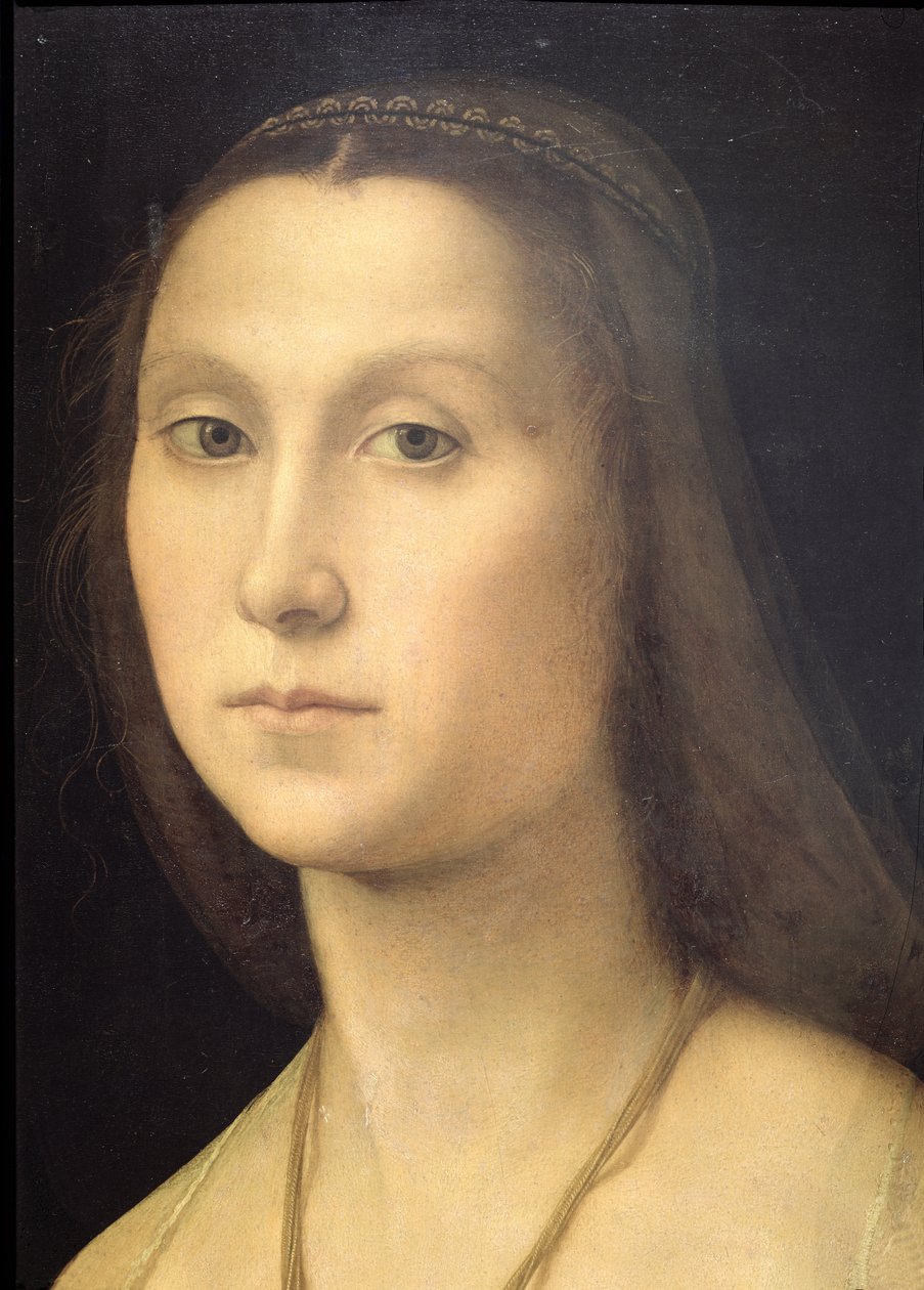 Porträtt av en kvinna (La Muta), 1507 (detalj) (se 21465, 205589) av Raffaello Sanzio Raphael