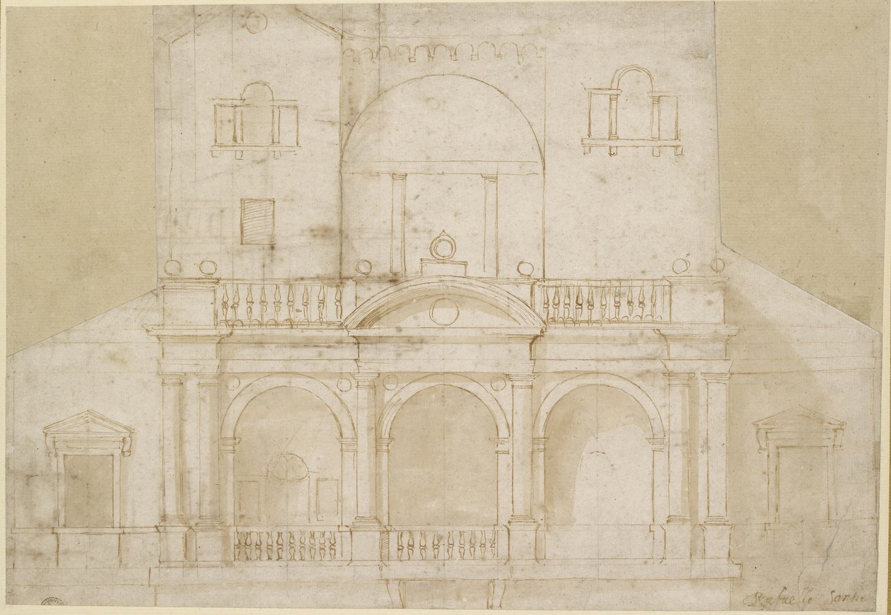 Recto: Arkitektonisk gestaltning av Raffaello Sanzio Raphael