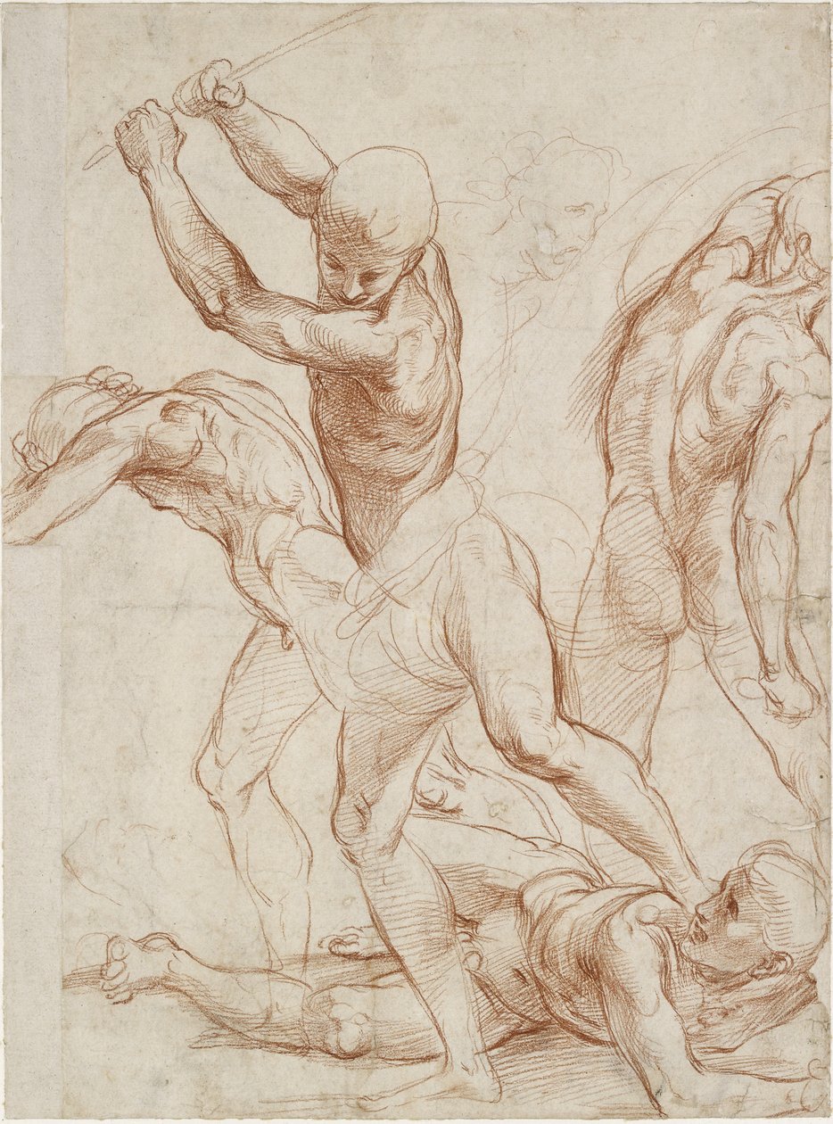 Recto: Strid av fem man. Verso: Några små figurstudier, WA1846.193 av Raffaello Sanzio Raphael