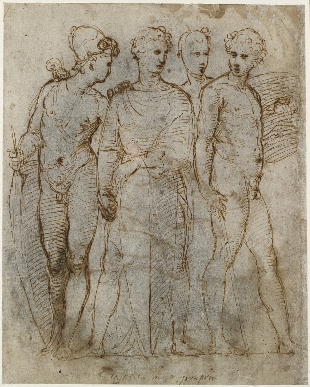 Recto: Fyra stående soldater; , WA1846.164 av Raffaello Sanzio Raphael
