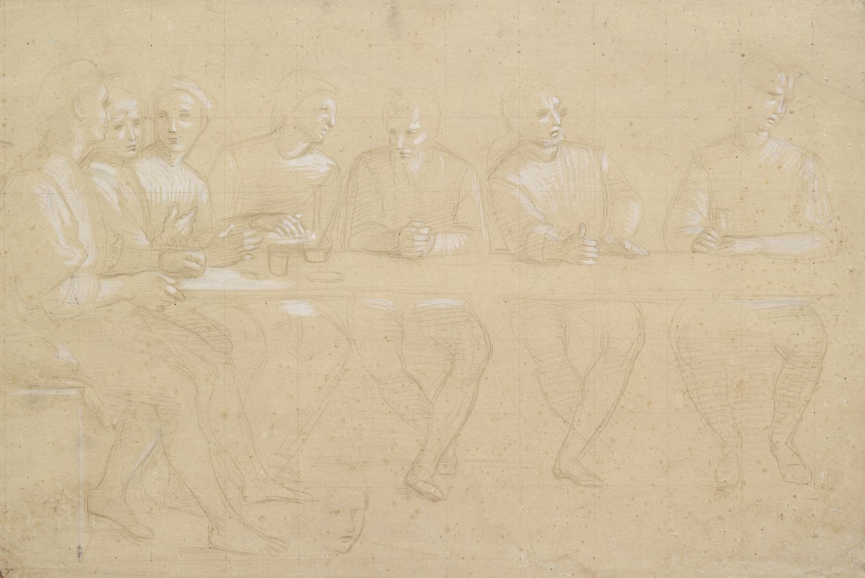 Recto: Delstudie för en komposition av den sista måltiden. Verso: ett kvinnligt huvud, WA1846.151 av Raffaello Sanzio Raphael