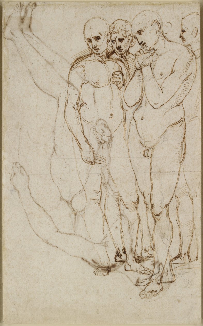 Recto: Studie av fyra stående män i en Pietà, WA1846.171 av Raffaello Sanzio Raphael