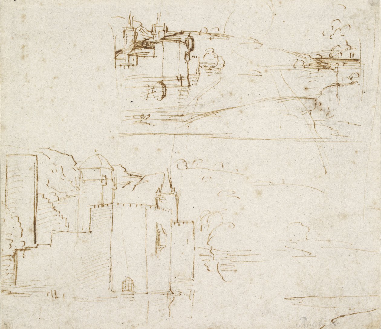 Recto: Två separata Sketches of Landscapes, WA1846.152b av Raffaello Sanzio Raphael