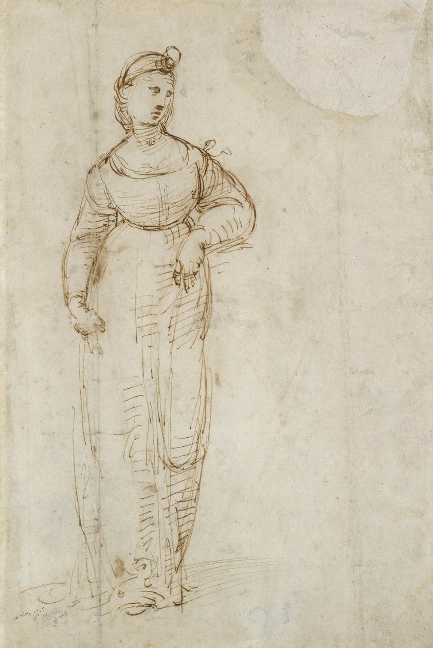 St Catherine (penna och brunt bläck på papper) av Raffaello Sanzio Raphael