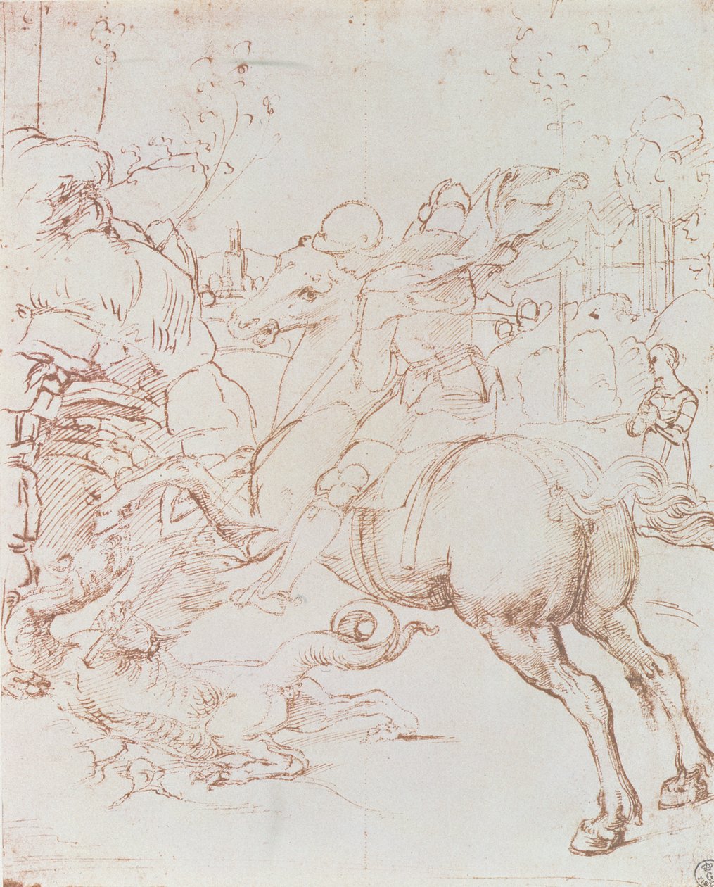 Sankt Georg och draken (penna och bläck) av Raffaello Sanzio Raphael