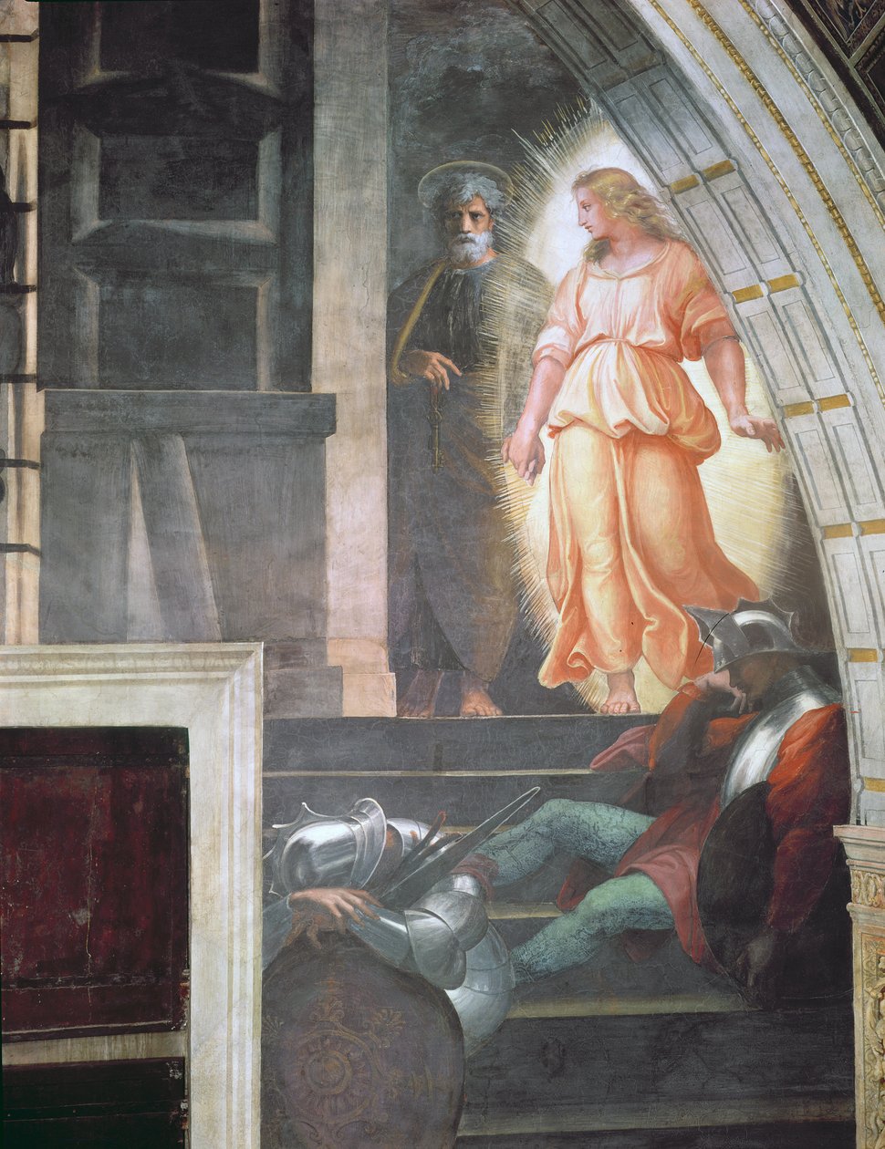 Sankt Petrus flyr med ängeln, från "Sankt Petrus befrielse" i Stanza d