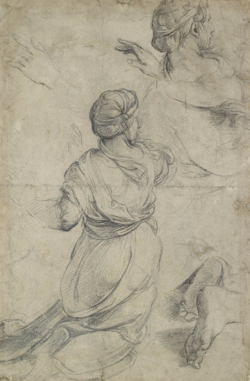 Studier för två knästående kvinnor (svart krita) av Raffaello Sanzio Raphael