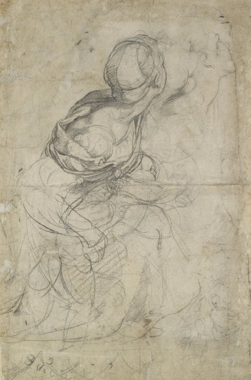 Studier för två knäböjande kvinnor (svart krita) av Raffaello Sanzio Raphael