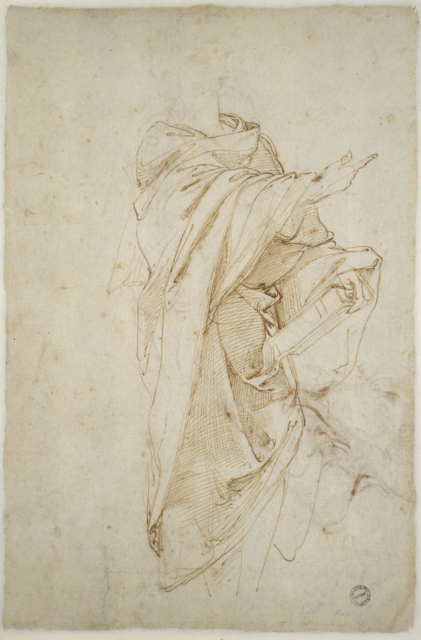 Studie för figuren Virgil (penna och brunt bläck på benvitt papper) av Raffaello Sanzio Raphael