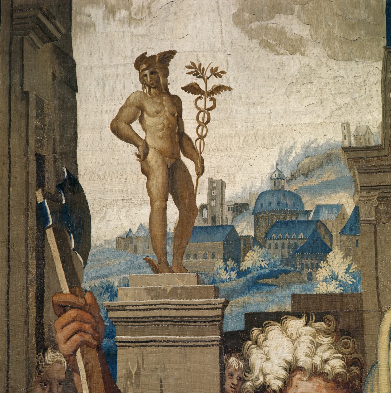 Gobeläng som föreställer Apostlarnas gärningar, offret av Lystra, detalj av staty som representerar gudomen Merkurius, vävd på verkstaden i Beauvais under ledning av Philippe Behagle 1641-1705, av Raffaello Sanzio Raphael