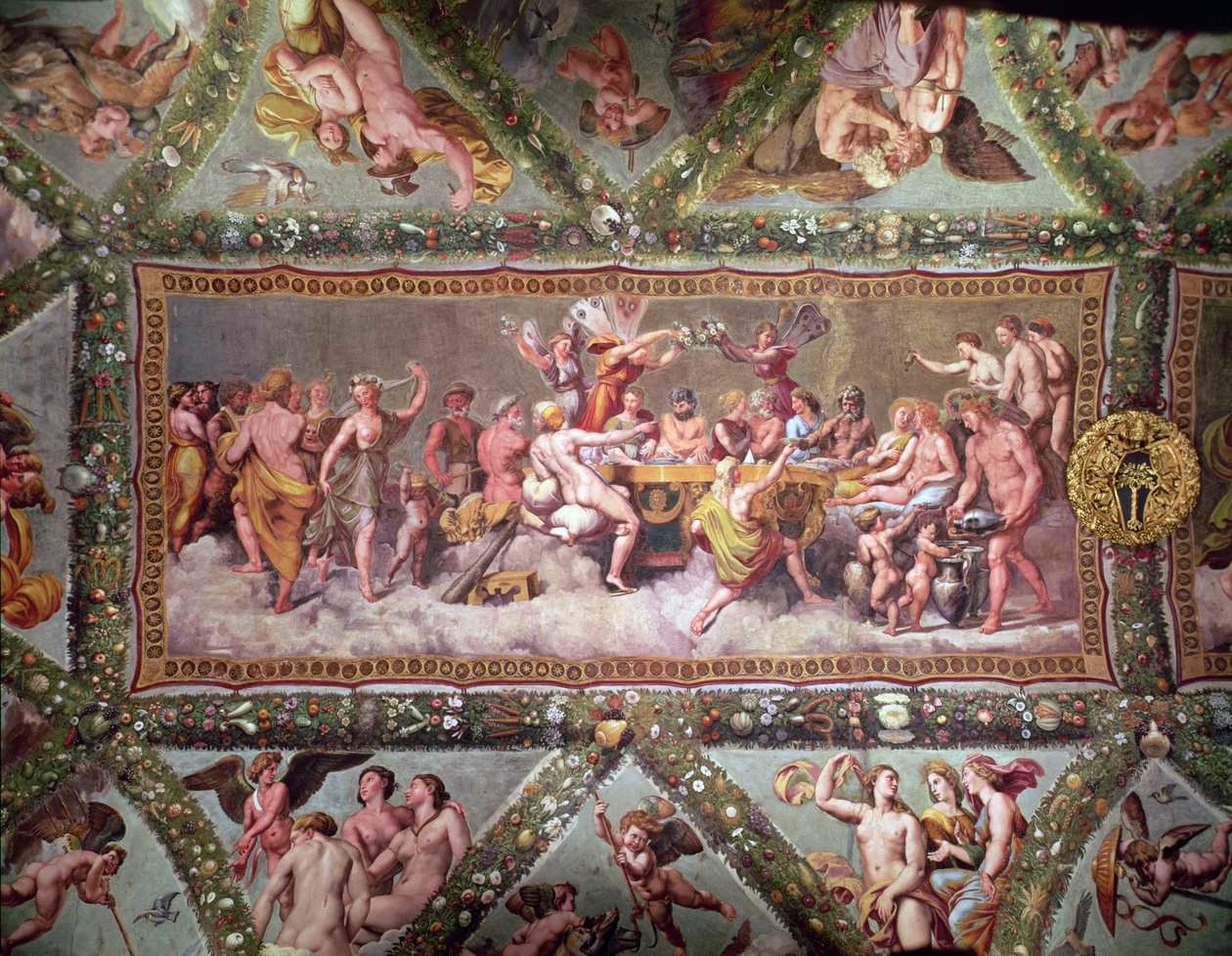 Gudarnas bankett, takmålning av Amor och Psykes uppvaktning och äktenskap av Raffaello Sanzio Raphael