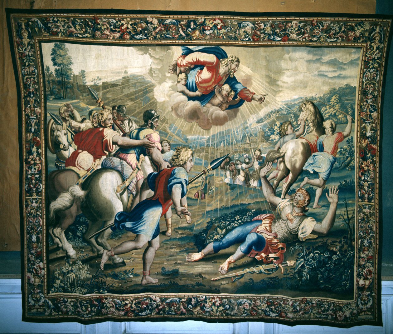 The Conversion of St. Paul, från en serie som skildrar Apostlagärningarna, vävd vid verkstaden i Beauvais under ledning av Philippe Behagle (1641-1705) 1695-98 (ulltapet) av Raffaello Sanzio Raphael