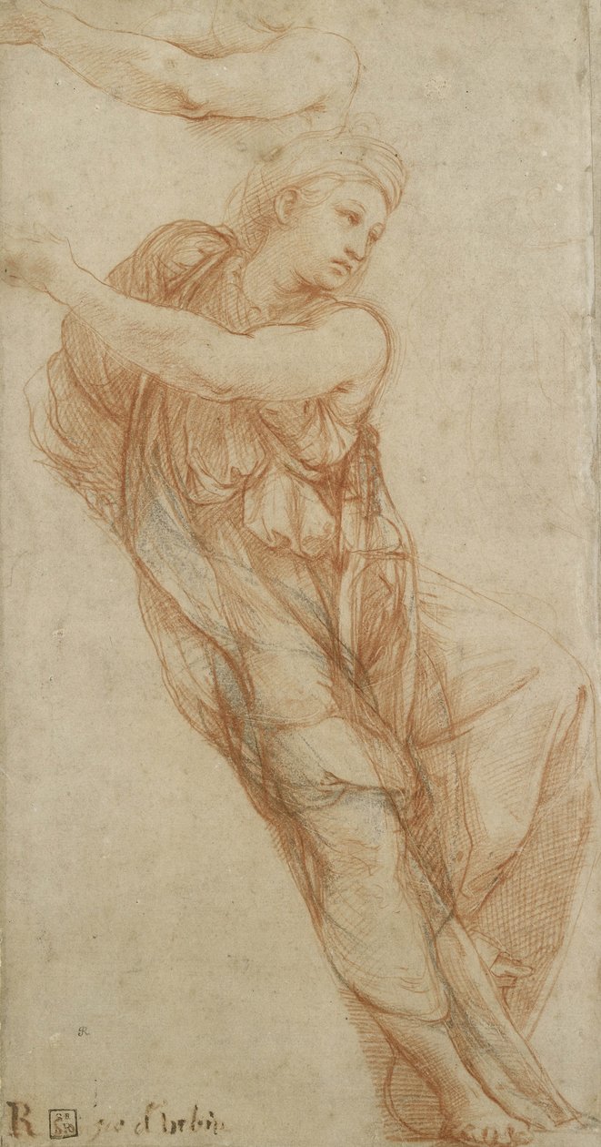 Den frygiska sibylla (röd krita med lite svart krita på gulfärgat papper) av Raffaello Sanzio Raphael