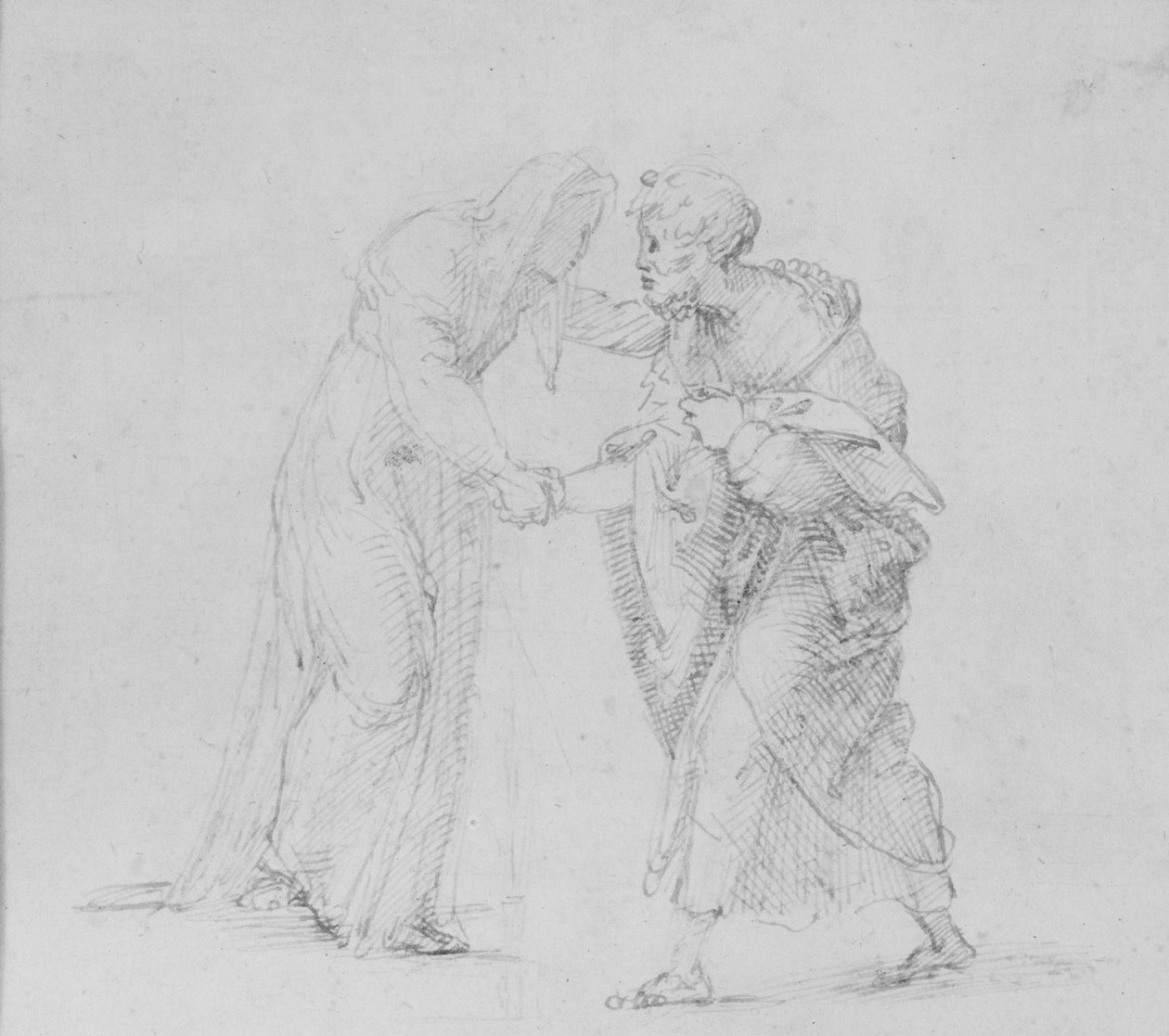 Verso: Sammansättning av två figurer som representerar mötet mellan Joachim och Anna, WA1846.204 av Raffaello Sanzio Raphael