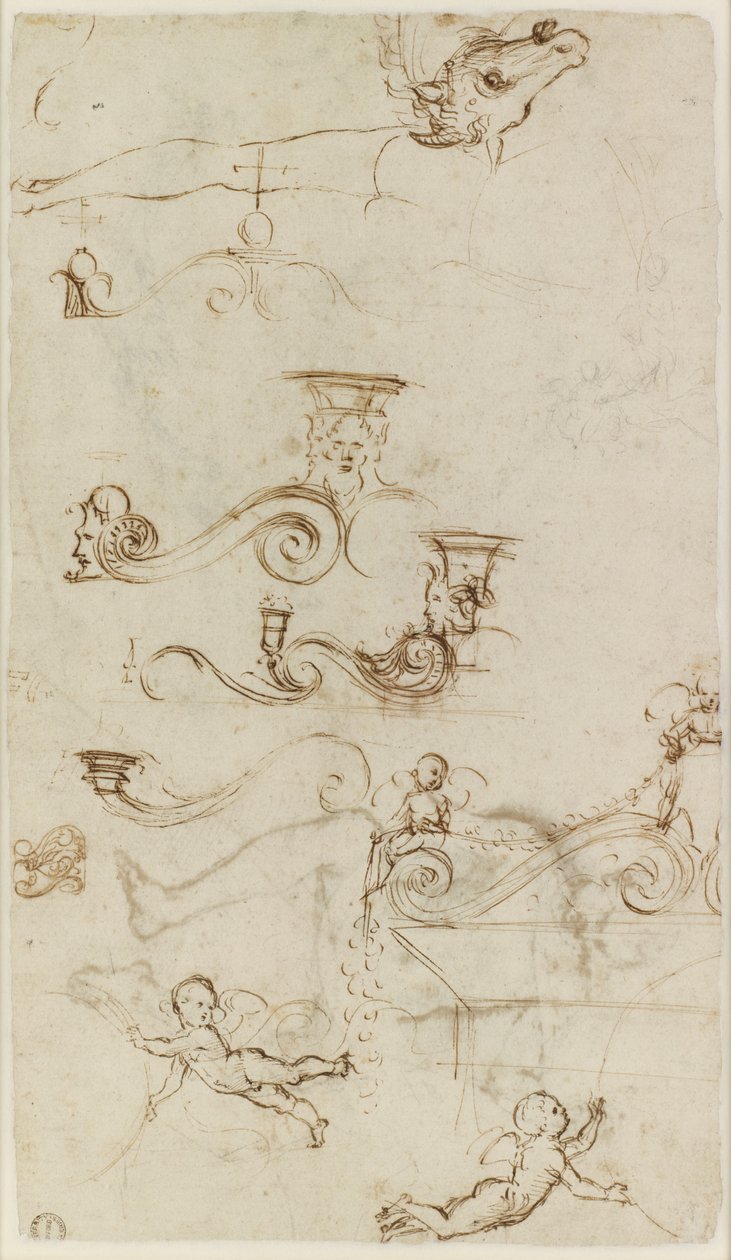 Verso: Studieblad främst av prydnadsdetaljer, WA1846.147 av Raffaello Sanzio Raphael
