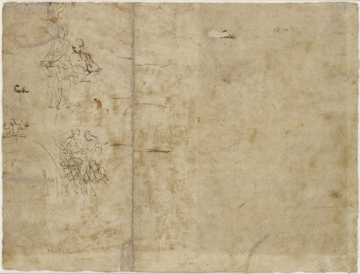 Rev: Two Sketches of Figures, kompositionsskiss för Chigi Chapel, Santa Maria della Pace, WA1846.194 av Raffaello Sanzio Raphael