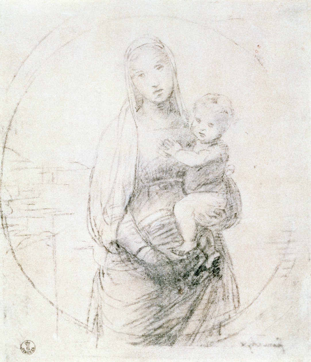 Studie av en Madonna och ett barn (krita) av Raffaello Sanzio Raphael