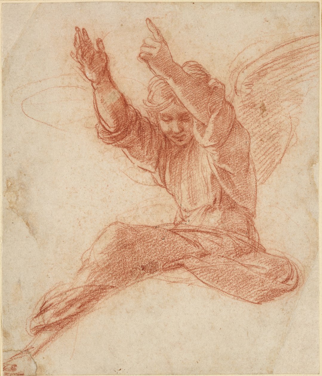 En ängel, WA1846.208 (röd krita över en blind stilett) av Raffaello Sanzio Raphael