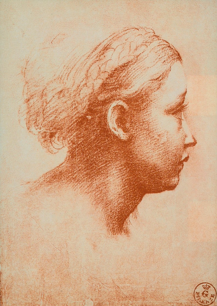 Kvinnligt huvud i profil, teckning av Raphael. Kabinet för ritningar och tryck, Uffizi, Florens av Raffaello Sanzio Raphael