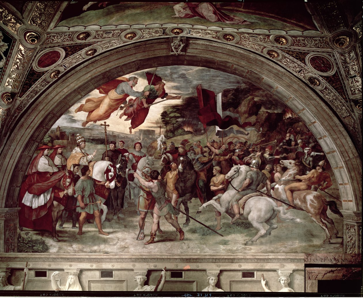 Påven Leo I (ca 390-461) slår tillbaka Attila (ca 406-453) 1511-14 av Raffaello Sanzio Raphael