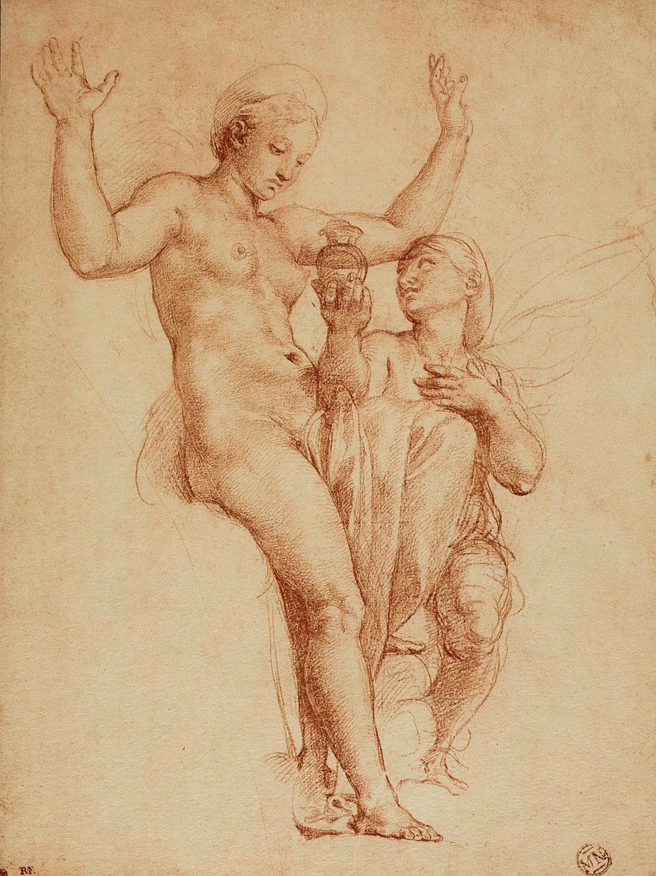 Psyche presenterar Venus med en burk som innehåller vatten av Styx; teckning av Raphael. Louvren, Paris av Raffaello Sanzio Raphael