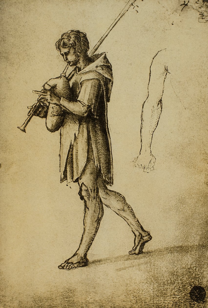 Studie för en säckpipspelare; teckning av Rafael. Gallerie dellAccademia, Venedig av Raffaello Sanzio Raphael