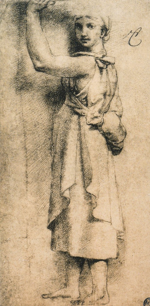 Studera för en karyatid av Camera di Eliodoro i Vatikanen; teckning av Raphael. Louvren, Paris av Raffaello Sanzio Raphael