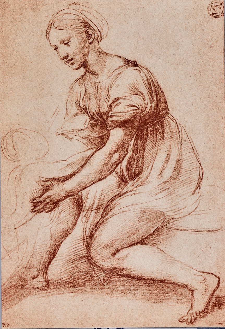 Studie för Francis I:s heliga familj, ca 1500-20 (krita på papper) av Raffaello Sanzio Raphael