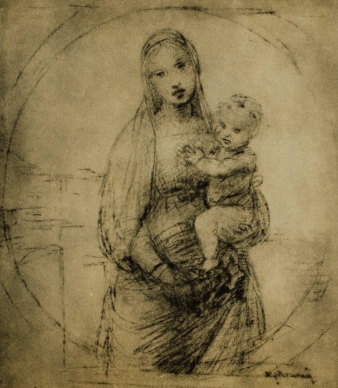 Studie för storhertigens madonna, teckning av Raphael. Cabinet of Drawings and Prints, Uffizi Gallery, Florens av Raffaello Sanzio Raphael